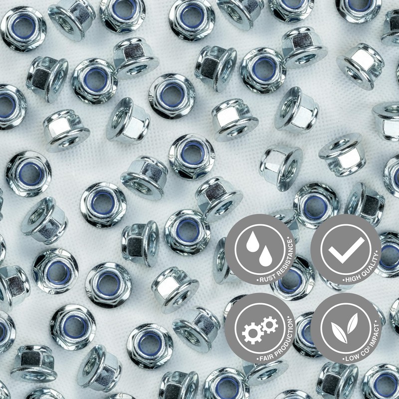 Pack of 50 Self Locking Flange Nuts - Rustproof with