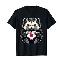 Japan Flag Heart Japanese Pride Hedgehog Japanese Roots T-Shirt