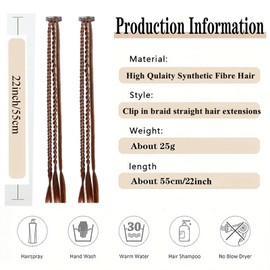 Baby Braids Hair Extensions 3Pcs Braids in one Clip in Hair Extensions Front Side Bang Hair Ponytail 22Inch Synthetic Hairpieces for Women Kids Girls (Light Brown)