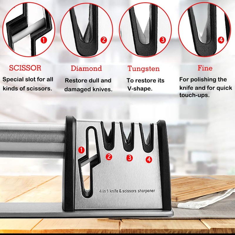 Knife Sharpeners, Best 4 in 1 Manual Kitchen Knives &