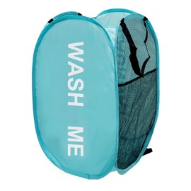 Aplter Mesh Pop Up Laundry Hamper with Handles, Collapsible Laundry Basket Side Pocket Kids Dirty Clothes Hamper (Sky Blue)