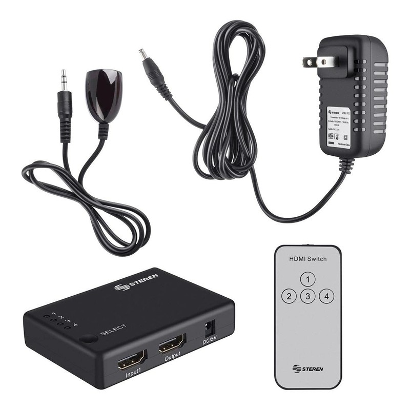 Steren Selector HDMI de 4 entradas con control remoto 200-385