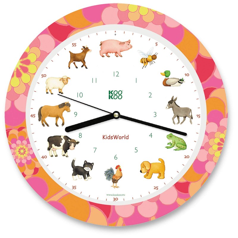 KOOKOO KidsWorld Black-Blue, Wall Clock for Children with Natural Sounds,