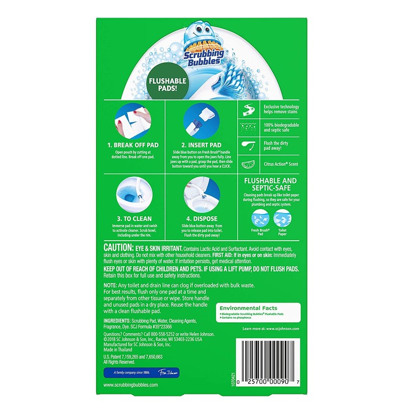 Scrubbing Bubbles Flushable Toilet Bowl Wand Cleaner Refills, Fresh Brush