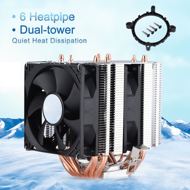 Quiet 4pin 6 Heatpipe CPU Cooler Dual tower Air Cooling