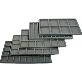 5 Assorted Grey Flocked Plastic Liner Jewelry Storage Tray Insets. With 8, 10, 18, 24 and 32 Compartment for Rings, Pendants, Bracelets, Necklaces, Beads, Coins, Small Trinkets, Bangles, Cuffs