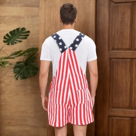 WIDEPAMY Mens Womens Patriotic American Flag Overalls Denim Bib Shorts Adjustable Strap Jean Rompers Short One Piece Jumpsuit (F02-XL