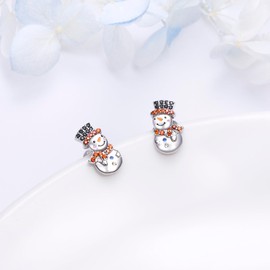 HOOHWE Snowman Stud Earrings 925 Sterling Silver Christmas Earrings for Women Cute Winter Holiday Xmas Earrings Christmas Jewellery Gifts for Women