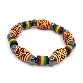 Teri's Boutique Rasta Hematitie Stretch Jamaica Reggae RYG Ethic Boho Style Adjustable Bracelets