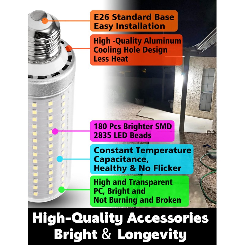 Big Size: 1.77x 5.90inches E26/E27 200W Equivalent LED Corn Light