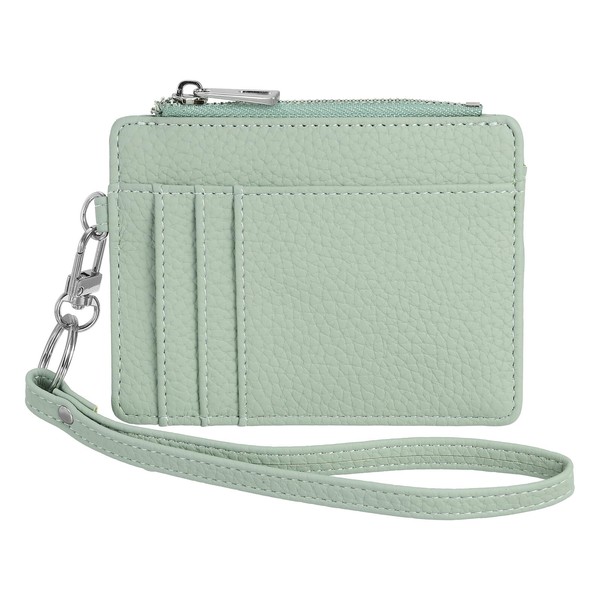 SUIKIHUM Credit Card Wallet with Keychain Wristlet Strap, PU Leather