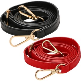 Aswewamt 2 Pcs Bag Strap, Leather Handbag Strap Replacement, DIY Purse Strap Adjustable Strap with Gold Metal Hooks for Bag Style DIY (Red & Black)