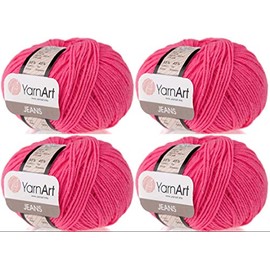 4 Skeins YarnArt Jeans 55% Cotton 45% Acrylic Yarn Blend Thread Crochet Hand Knitting Art Lot of 4skn 200 gr 696 yds (59-Pink)