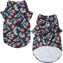 Dog Hawaii Shirt Black Leaf Prints Polo T-Shirts Breathable Cool Beach Style Summer Dogs Clothes for Dog Boys Girls Shirt （3X-Large, Black）