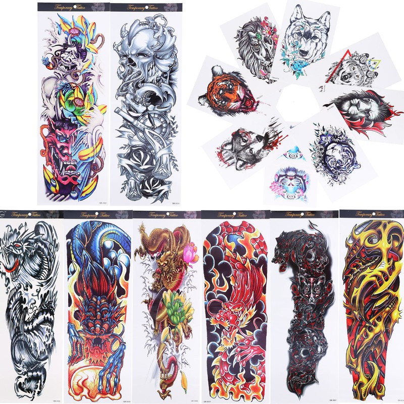 8 Sheets Full Sleeve Temporary Tattoos Stickers Watrproof 8 Sheets