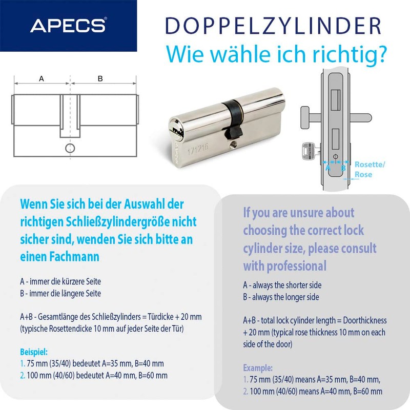 APECS SM-80 (35/45) Profile Cylinder Lock for Door Lock Front