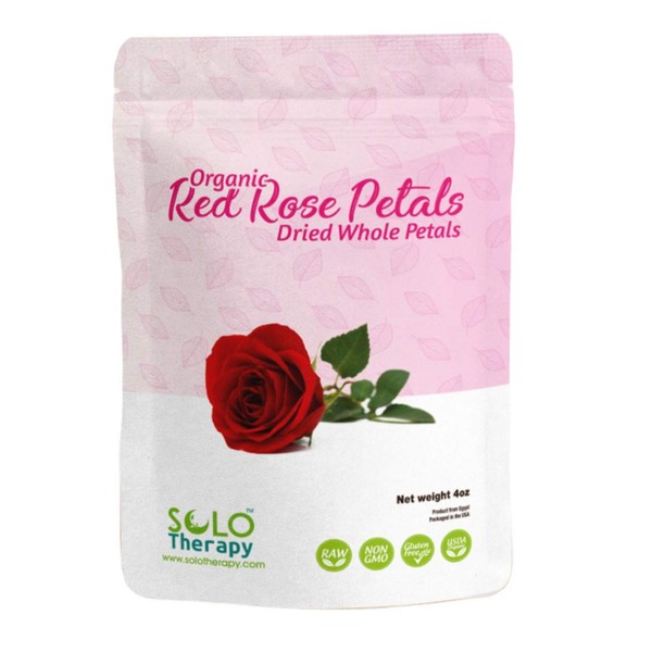 Organic Red Rose Petals 4 oz. , Dried Rose Petals , Rose Tea, Pétalos de Rosas Rojas, Cosmetics , Food Grade, Food Decorating , Product From Egypt, Packaged in the USA