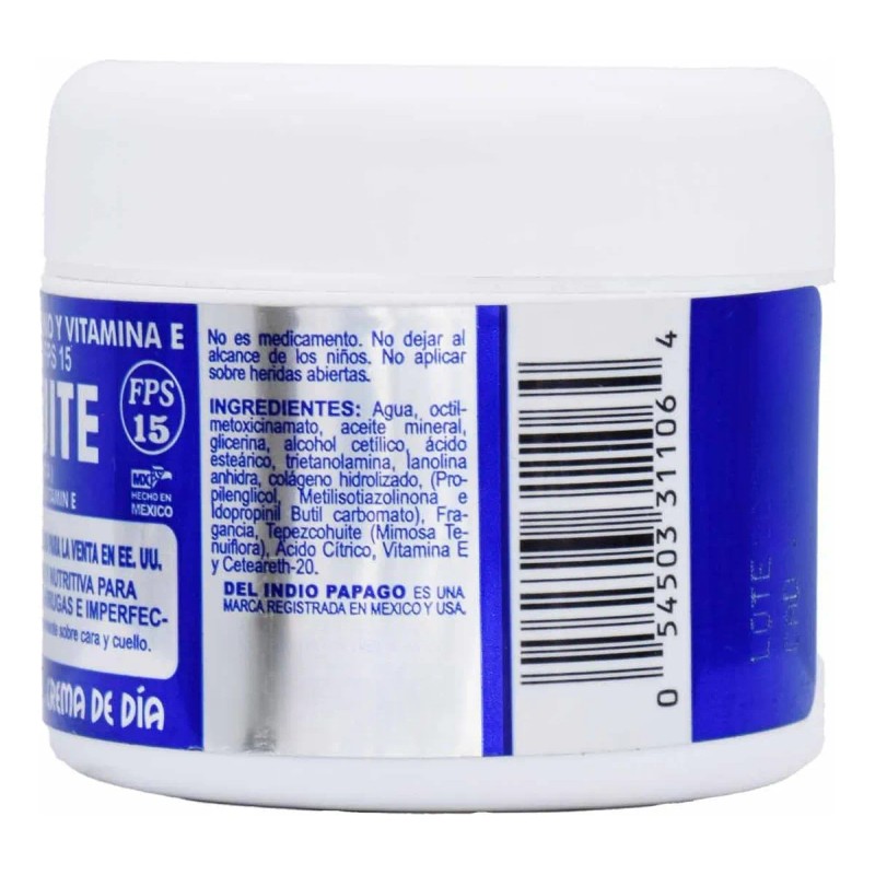 Crema Tepezcohuite Indio Papago Día Hipoalergénica Parabenos Fps15 60g