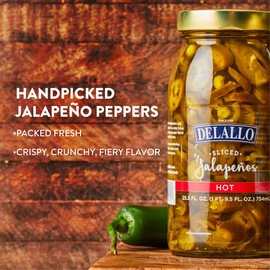 DeLallo Sliced Jalapeno Peppers, 25.5 Ounce Jar 3 Pack, Spicy Hot Jalapenos for Dips and Nachos, 100% Cured, Gluten Free, Vegan, Grown in USA