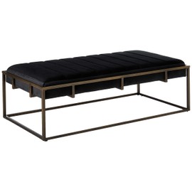 Christopher Knight Home Vassy Modern Velvet Ottoman Bench with Brass Finish, Black
