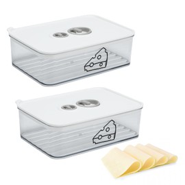 Yomjarl 2 Pcs Cheese Container for Refrigerator,Cream Cheeses Storage Box,Cheese Keeper with Airtight Lid and Time Recording,BPA-Free Kitchen Storage Organizer Sliced,Grated,Cheddar Cheeses Saver