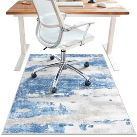 Office Chair Mat for Hardwood Tile Floor, Abstract 36"X 48" Desk Mats for Office Chair on Rolling Chairs Carpet, Desk Anti-Slip 1/5" Thick Rug for Computer Chair, Thin Low-Pile Floor Mat, Blue Cream