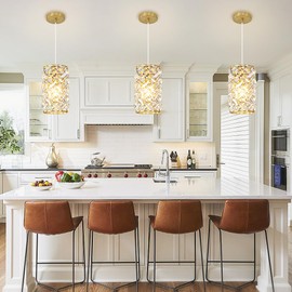 Biewalk Gold Pendant Light Fixtures Modern Gold Pendant Lighting Crystal Chandeliers Adjustable Pendant Light Fixture for Kitchen Island Dinning Room Corridor Bedroom (Gold 1 Pack)