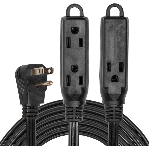 Thonapa 15 Ft Extension Cord with 3 Electrical Power Outlet - 16/3 Durable Black Cable