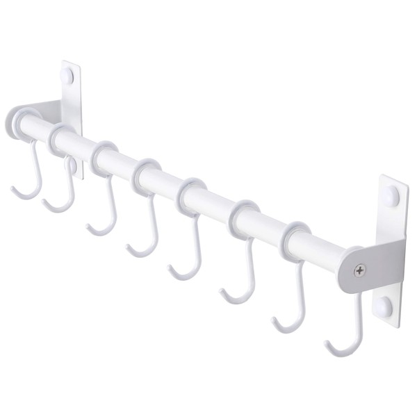 Dseap Pot Rack - Pots and Pans Hanging Rack Rail with 8 Hooks, Pot Hangers for Kitchen, Wall Mounted, White