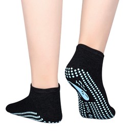 TENQUAN 2 Pairs Womens & Mens Non-slip Grip Socks for Yoga, Pilates, Hospital, Home Workout Sports - Black Grey, Unisex L (UK 9-11)