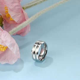 Cupimatch Men's Stainless Steel Engagement Rings: Wedding Rings Promise Partner Rings Wedding Promise Ring 8 mm Matte Charm Simple Silver Ring Gift for Valentine's Day Wedding Size 8, Stainless Steel