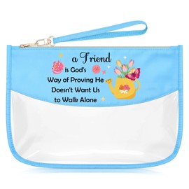 Sazuwu Friend Birthday Gifts for Women Christian Blue Makeup Bag with Zipper Female Friendship Gifts Religious Inspirational Quotes from God Cosmetic Travel Bag Organizer Bible Verse Baptism Present