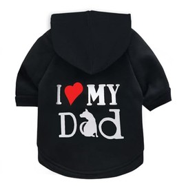 Izefia Dog Hoodie Clothes I Love My Dad Fleece Sweater Winter Sweat Shirt Warm Cotton Hoodies for Small Dogs Cat Daddy Black XL