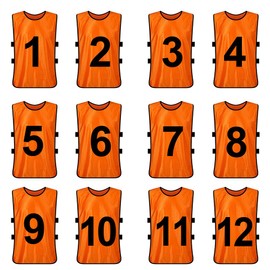 TopTie Sets of 12 Numbered Training Vest (#1-12), Soccer Pinnies