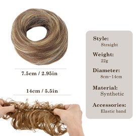 Wig Band, Ball Shaped Headband, Straight Headband, Wig Band with Elastic Band, Faux Hair, Bun Bands, Fluffy Braid, Suitable for Women and Girls to Go Out (Light Gold)