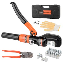 HZLZRZ Hydraulic Crimping Tool and Battery Cable Crimper Tool, Cable Cutter(2/0), Wire Crimping Tool Battery Cable Range 12AWG-2/0AWG, 9 Pairs Of Dies For Electrical Terminal Cable Wire Tool Kit