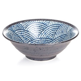 zen minded Japanese Ceramic Ramen Noodle Soup Bowl with Traditional Seikaiha Wave Pattern