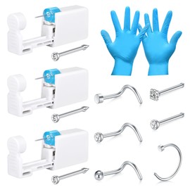 LAURITAMI 10Pcs Nose Piercing Kit, Disposable Piercing Gun Built-in Nose Studs,No Pain Sterile Safety Home Nose Piercing Tool Kit with 22G Thin Nose Studs Rings Silver