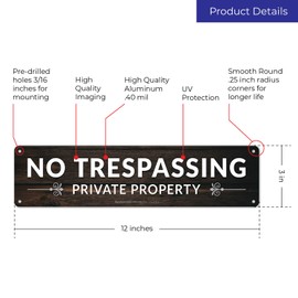 Private Property No Trespassing Sign, (2 Pack) Rectangle Brown Background Sign, 3x12 Inches, Rust Free .040 Aluminum, Fade Resistant, Indoor/Outdoor Use, Made in USA by Sigo Signs