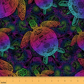 Sea Turtle Fabric by The Yard Ocean Sealife Theme for Upholstery and Home Accents Psychedelic Ombre Paisley Design Fabric for Chairs and Home DIY Projects Tropical Fabric for Kids, 1 Yard