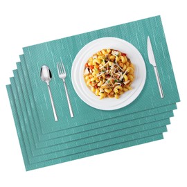 AMFUN Set of 6 Washable Woven Placemats, Waterproof Place Mats for Kitchen, Home, Restaurant and Hotel, 45 x 30 cm, Blue
