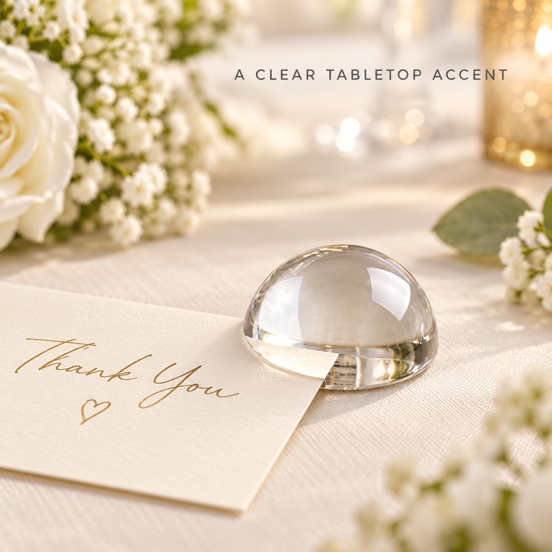 Clear Glass Half Ball Paperweight Magnifier, Crystal Dome Desk Decor