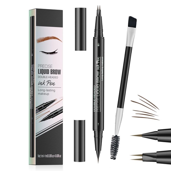 Microblading Eyebrow Pen, Brown 2-in-1 Dual-Ended Eyebrow Pencil, Long-lasting Brow