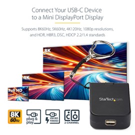 StarTech.com Compact USB-C to Mini DisplayPort Adapter - 8K 60Hz/4K USB-C to mDP 1.4 Video Adapter with Keyring - USB-C DP Alt Mode (HBR3 HDR DSC) to mDP Monitor - TB3 Compatible (CDP2MDPFC)