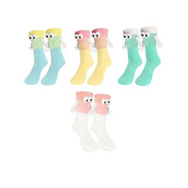 HUATEEN Holding Hands Socks,4 Pairs Magnetic 3D Doll Couple Sock Novelty Hand In Hand Friendship Socks Funny Gifts for Man Women Lovers Friends(Multi Colors)