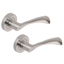 Excel Passage Door Handles on Round Rose, Satin Chrome