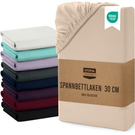 Utopia Bedding Fitted Sheet, Brushed Microfibre, up to 30 cm, OEKO-TEX Standard 100, 140 x 200 cm, Beige