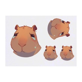4 x 'Sad Capybara' Temporary Tattoos - Water Resistant, Skin-Safe, Non-Toxic Transfers, Mixed Sizes (TO00085732)