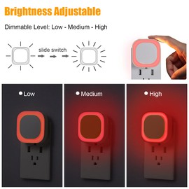 YUNLEX 4 Pack Plug in Dimmable Red Night Light, Auto Dusk to Dawn Sensor,Soft Glow, Diffused Light, LED Night Light for Kids, Adults, Bathroom, Hallway, Stairs, Kitchen, Bedroom, Garage, as Gifts