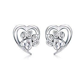 AdronQ 3 Farben Real 925 Sterling Silber Pfote Hund Footprint Ohrstecker Blau & Pink Ohrringe für Frauen Hochzeitsschmuck